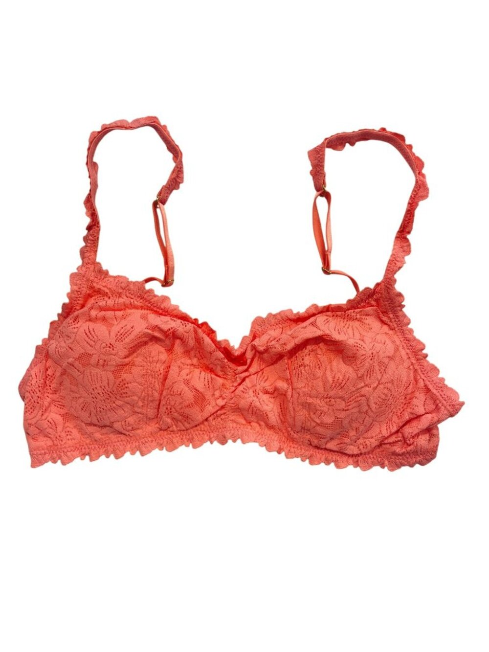 Aerie Coral Lace Bralette Adjustable Straps & Scalloped Edges Nylon Blend Sz M